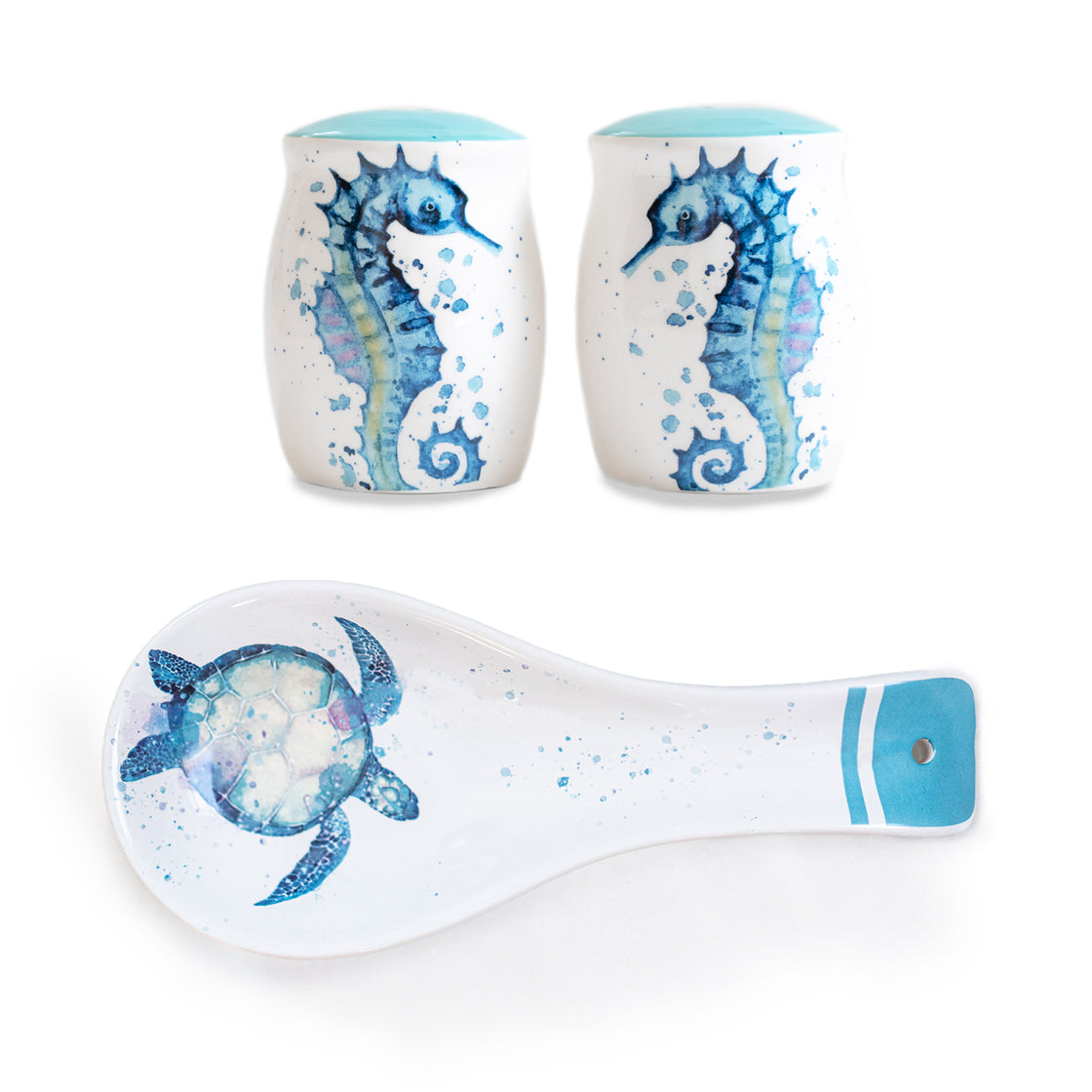 Ocean-Inspired Kitchen Bundle - Salt + Pepper Shakers and Spoon Rest