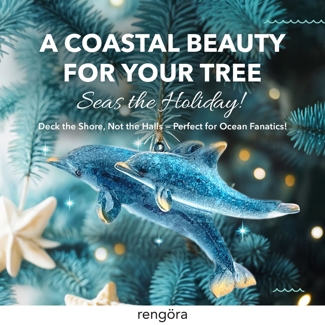 Hand Painted Blue Dolphins ornament on christmas tree