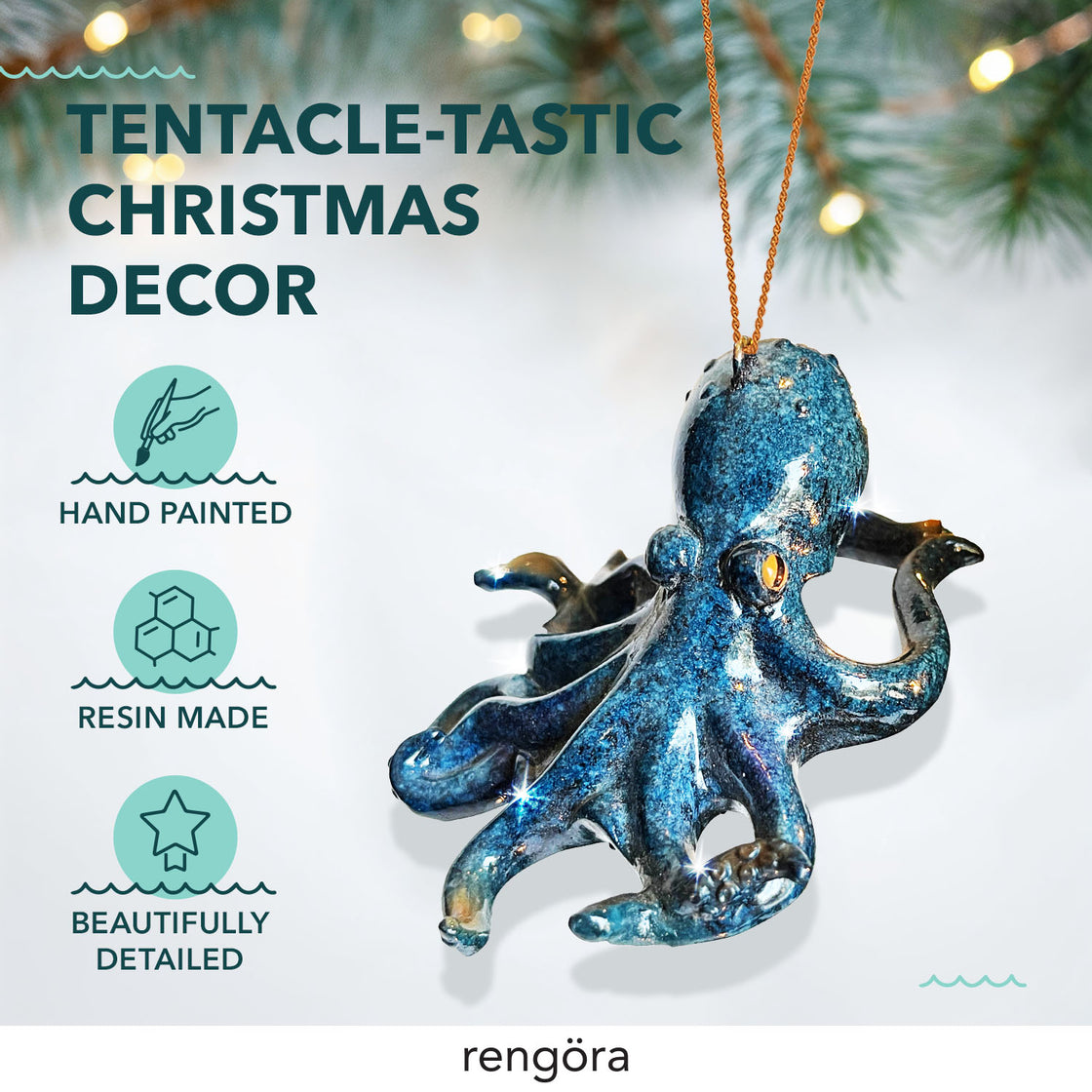 Rengöra Blue Octopus Christmas Tree Ornament - Sea Animal Ornaments for Ocean Enthusiasts