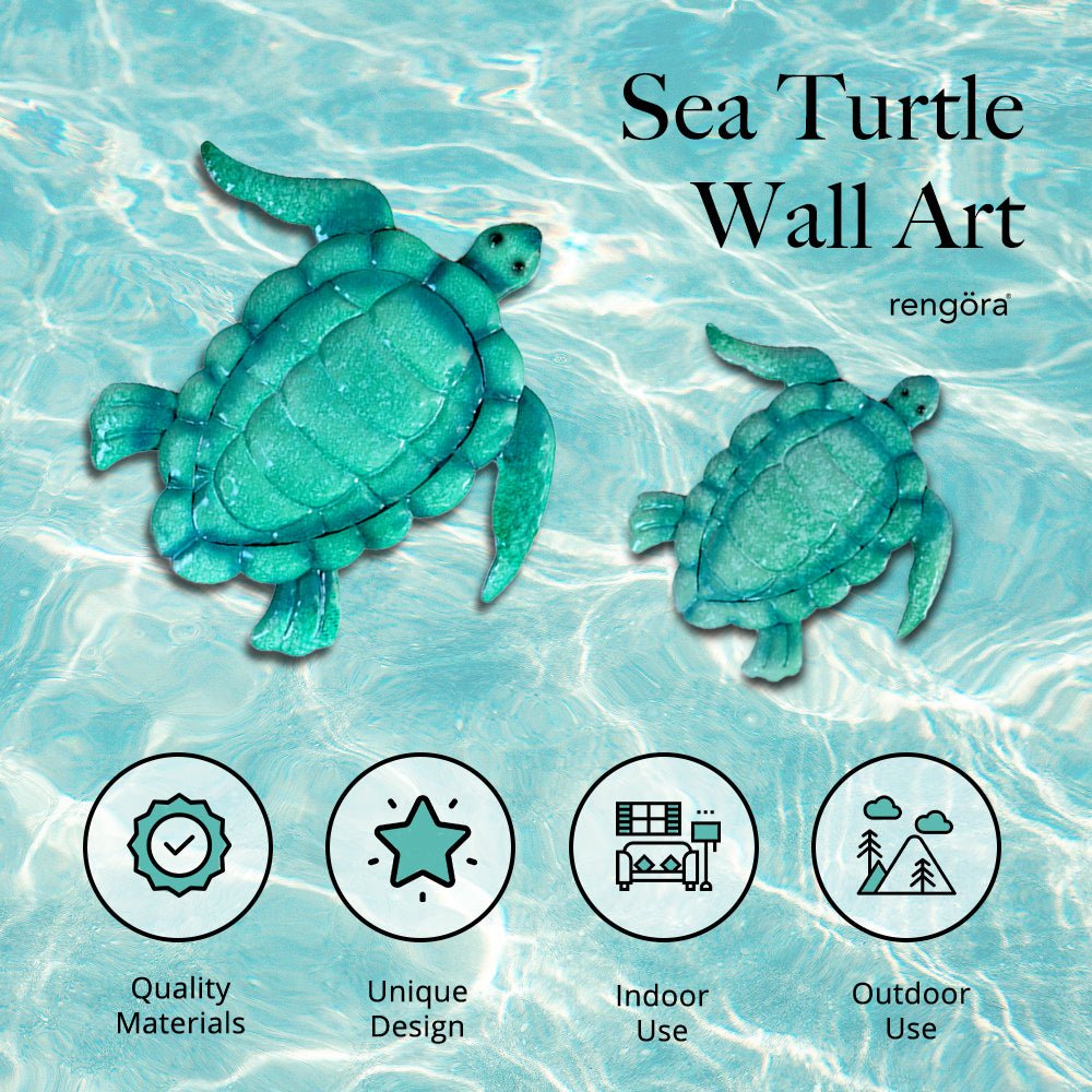 Sea Turtle Metal Wall Art Set – Mother & Baby Duo for Coastal Decor
