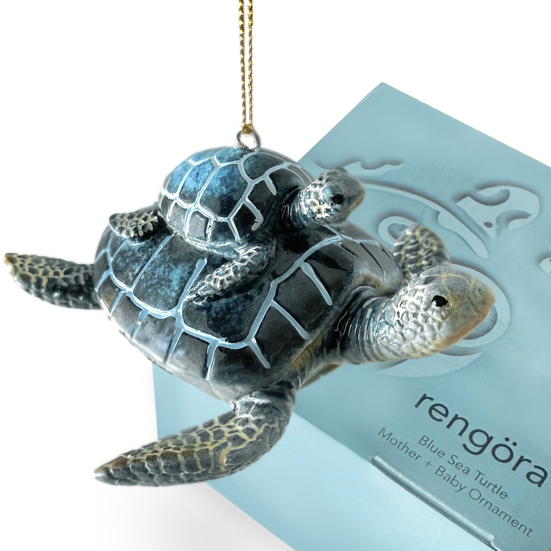 Blue Sea Turtle Ornament (Mother + Child) - Hand-Painted Beach-Themed Christmas Tree Ornaments - Perfect for Baby's First, Expectant Mother, or New Mom