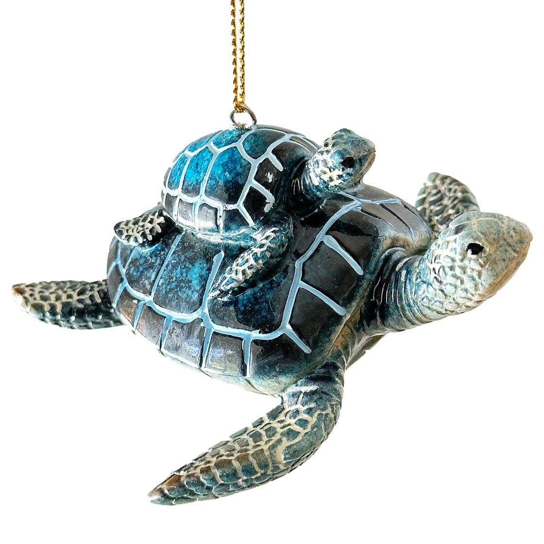 Blue Sea Turtle Ornament (Mother + Child) - Hand-Painted Beach-Themed Christmas Tree Ornaments - Perfect for Baby's First, Expectant Mother, or New Mom