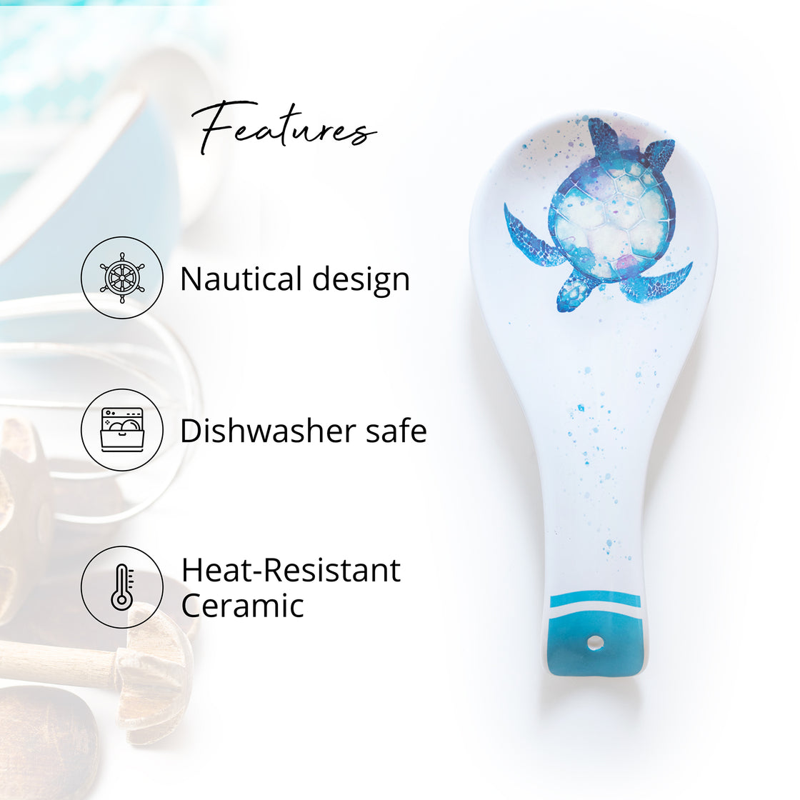 rengöra sea turtle spoon rest embodies a charming nautical design, combining both form and function. Crafted from heat-resistant ceramic, it can endure the demands of your kitchen while being dishwasher-safe for easy cleanup