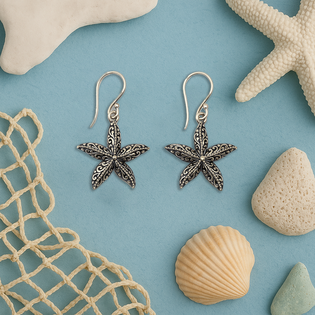 Starfish Earrings - Sterling Silver (925) Beautifully Handmade in Indonesia