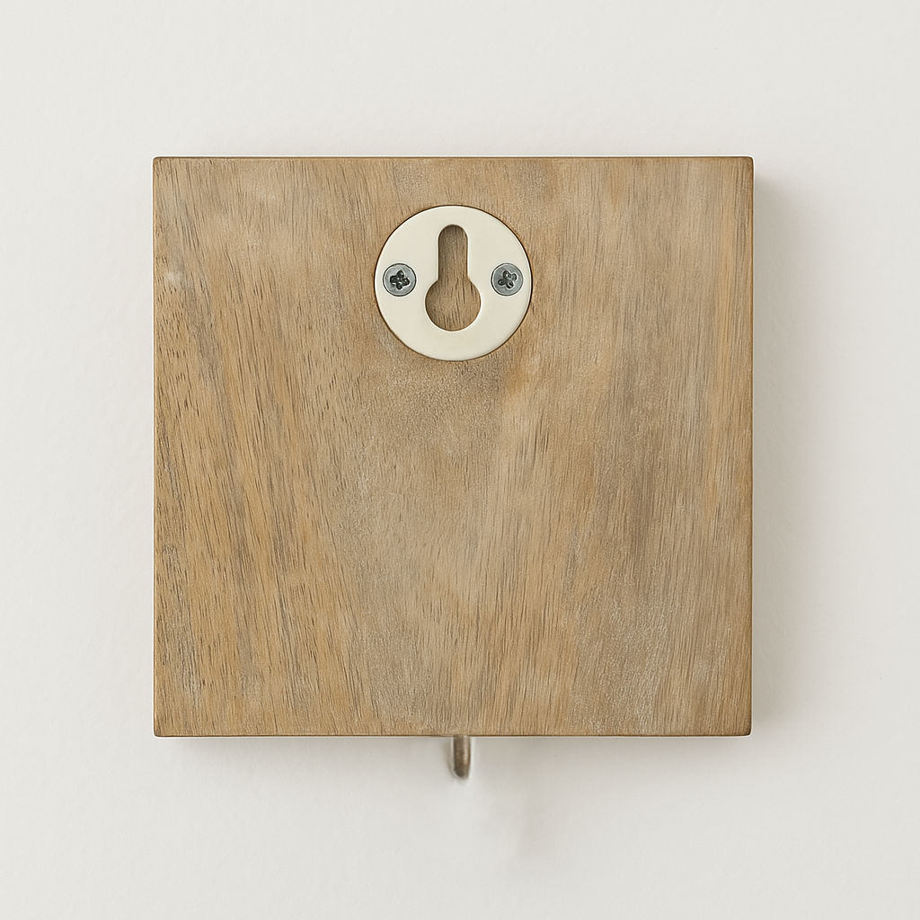 Square wooden wall mount with a light natural finish.