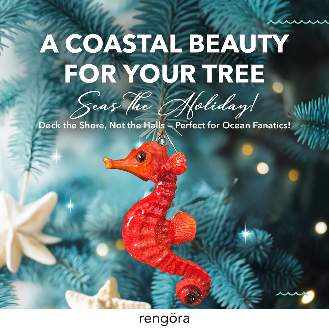 rengöra red seahorse ornament hanging on christmas tree