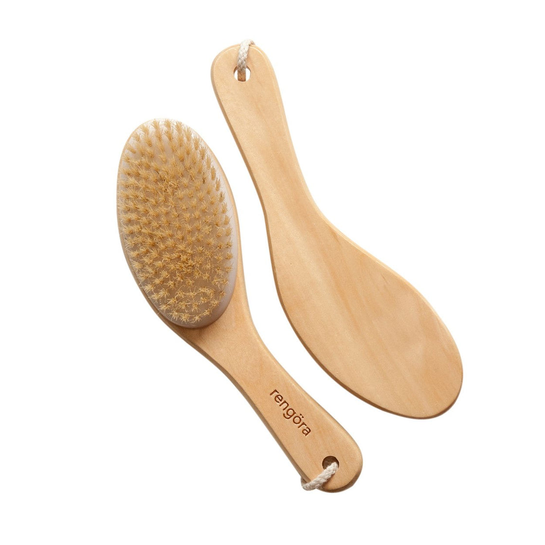 two of rengora's dry brushing body brush - showing the front and back sides
