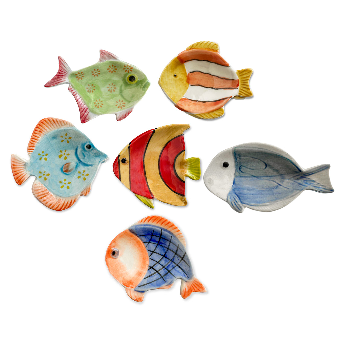 This set of six decorative tiny plates by rengora features charming, and colorful fish-shaped designs, adding a touch of whimsy and a splash of the sea to your table.