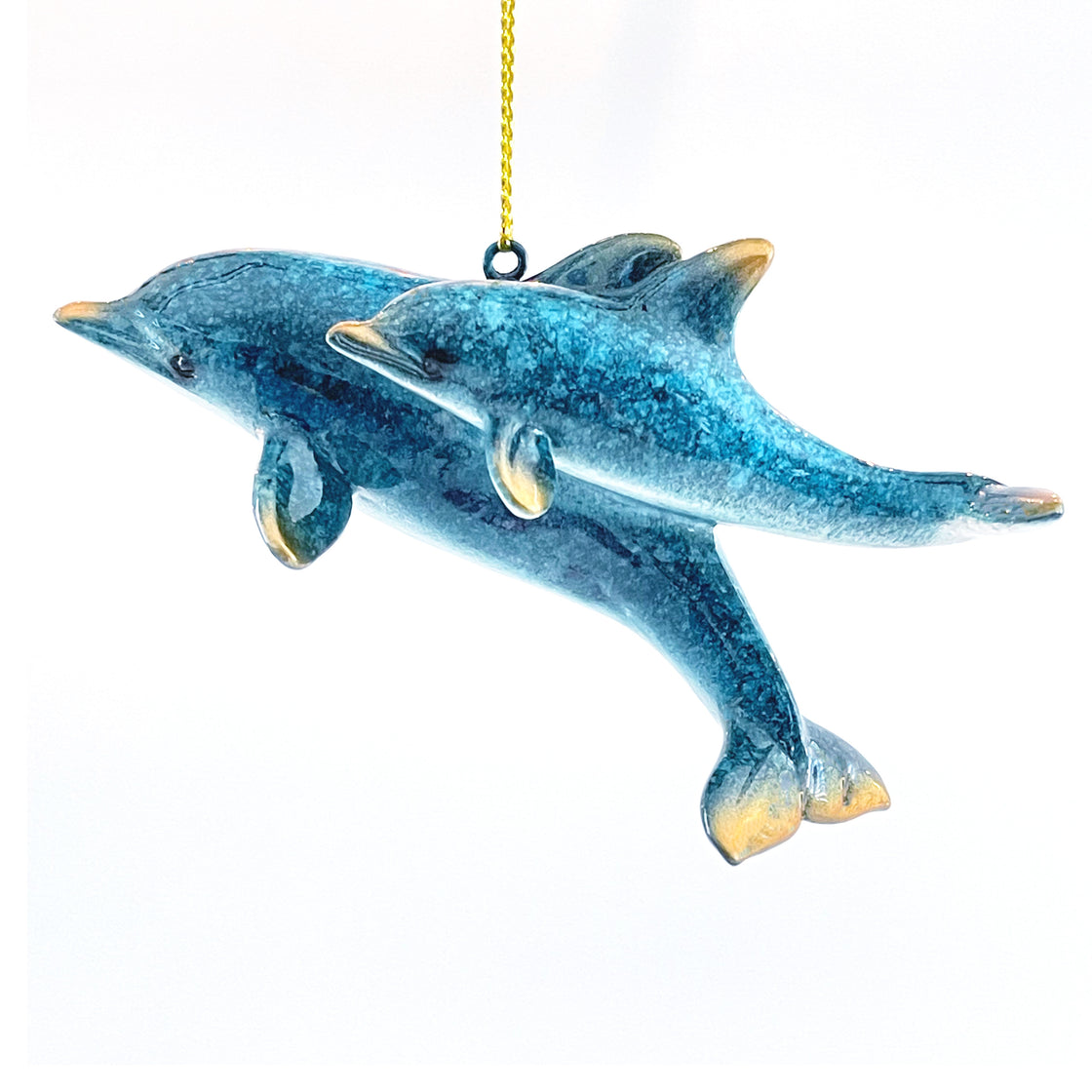 rengöra Blue dolphin Christmas ornament (mother and child) against a white background