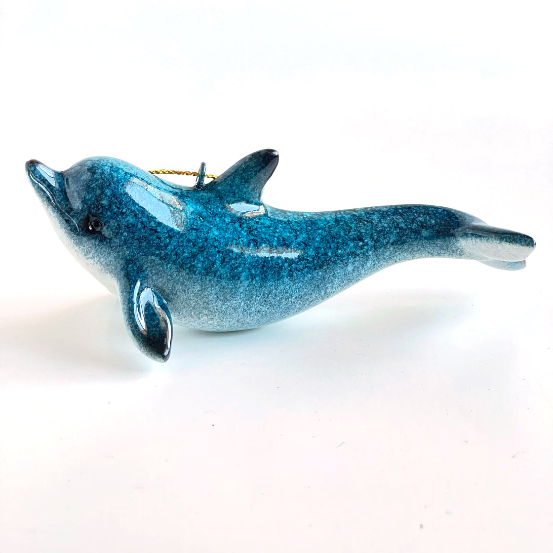 side view of rengora Hand-Painted Blue Dolphin ornament