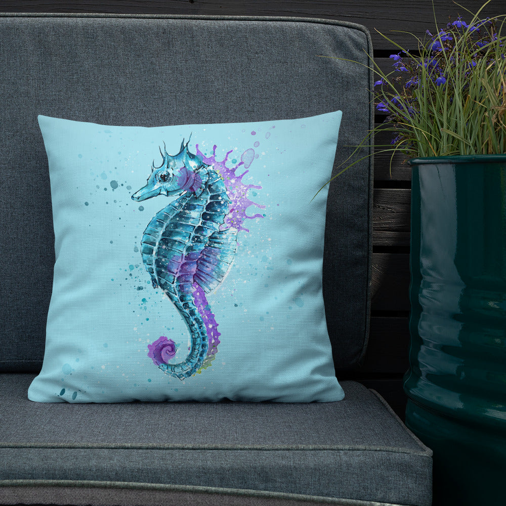 Beautiful Seahorse Throw Pillow - Light Blue