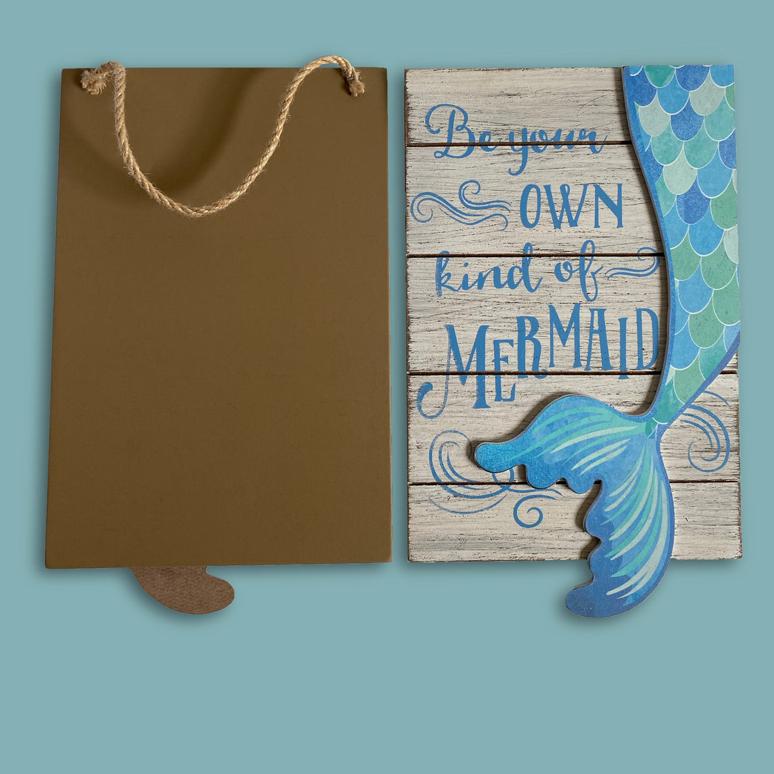 kitchen wall decor - front + back view of mermaid decor wall art "Be Your Own Kind of Mermaid"