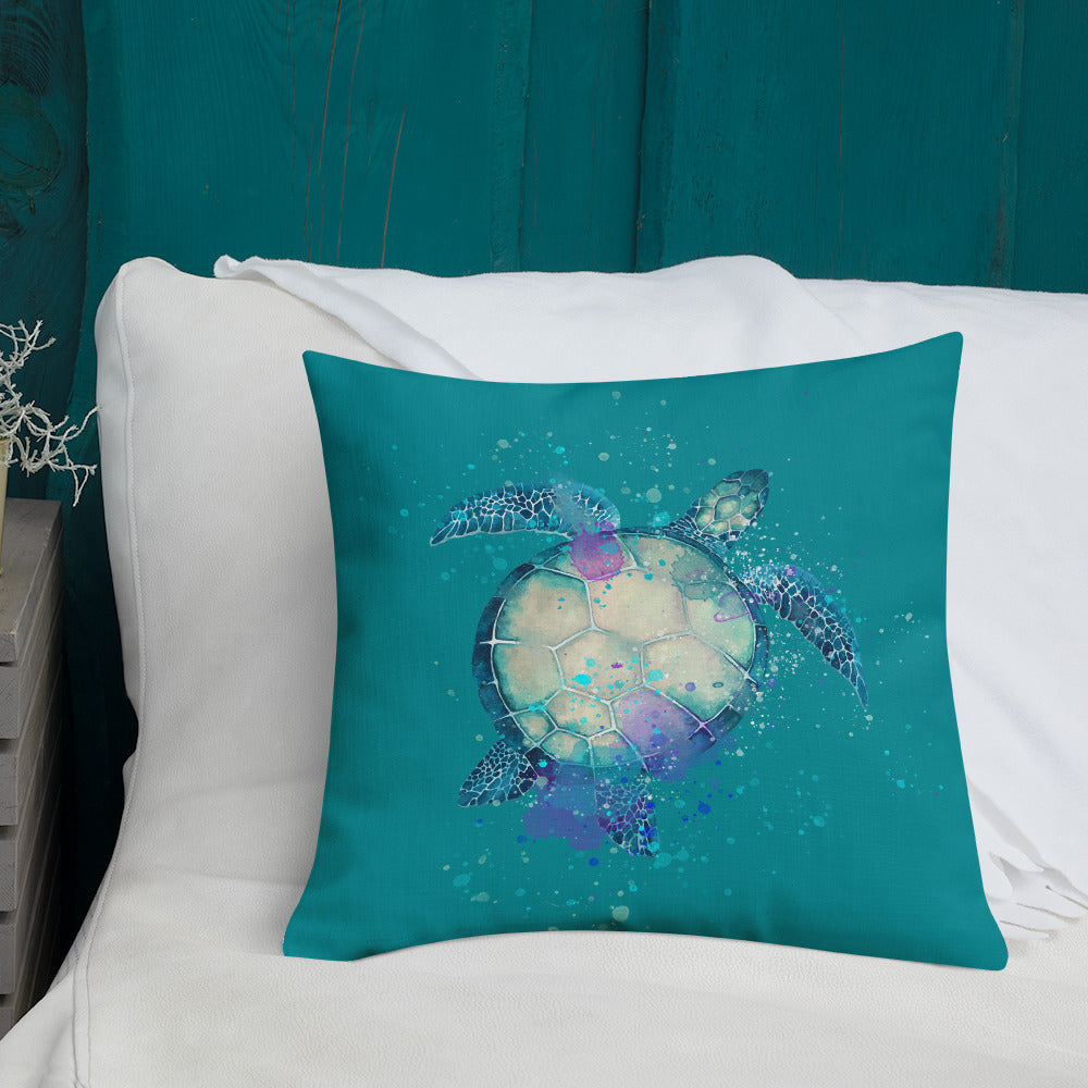 Sea Turtle Premium Custom Design Teal Pillow