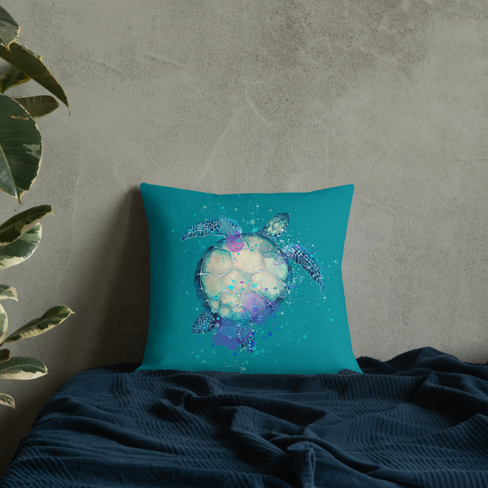 Sea Turtle Premium Custom Design Teal Pillow