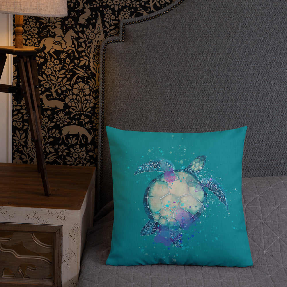 Sea Turtle Premium Custom Design Teal Pillow