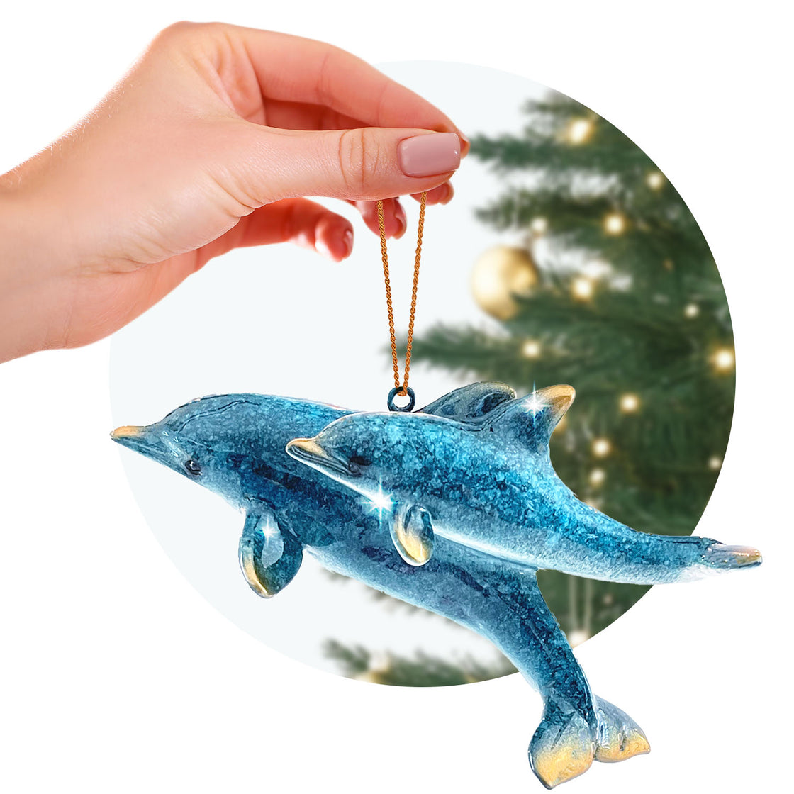 Christmas Ornaments - Hand Painted Blue Dolphins