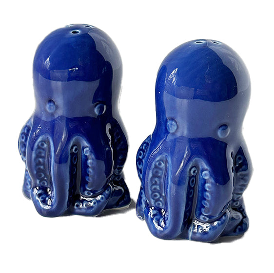 cute blue (royal - close to navy) ceramic octopus salt and pepper shaker set