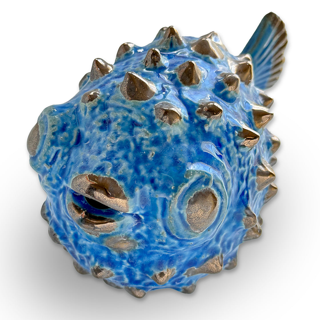 adorable blue ceramic pufferfish