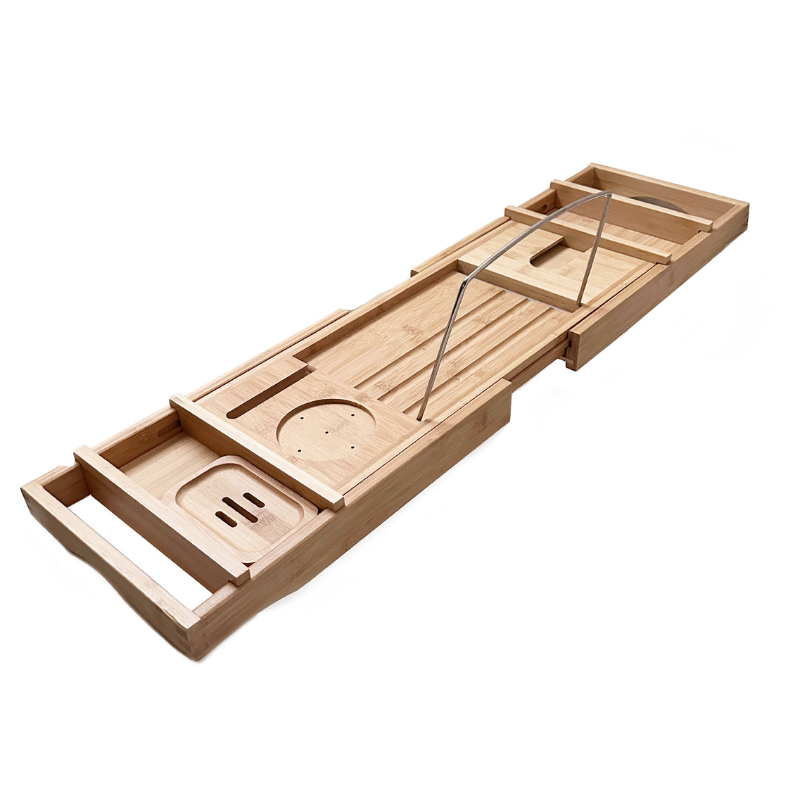 Bamboo Bathtub Tray, Expandable to 43", Fits Large and Standard Tubs, Holds Wine Glass, Tablet, Phone, Book