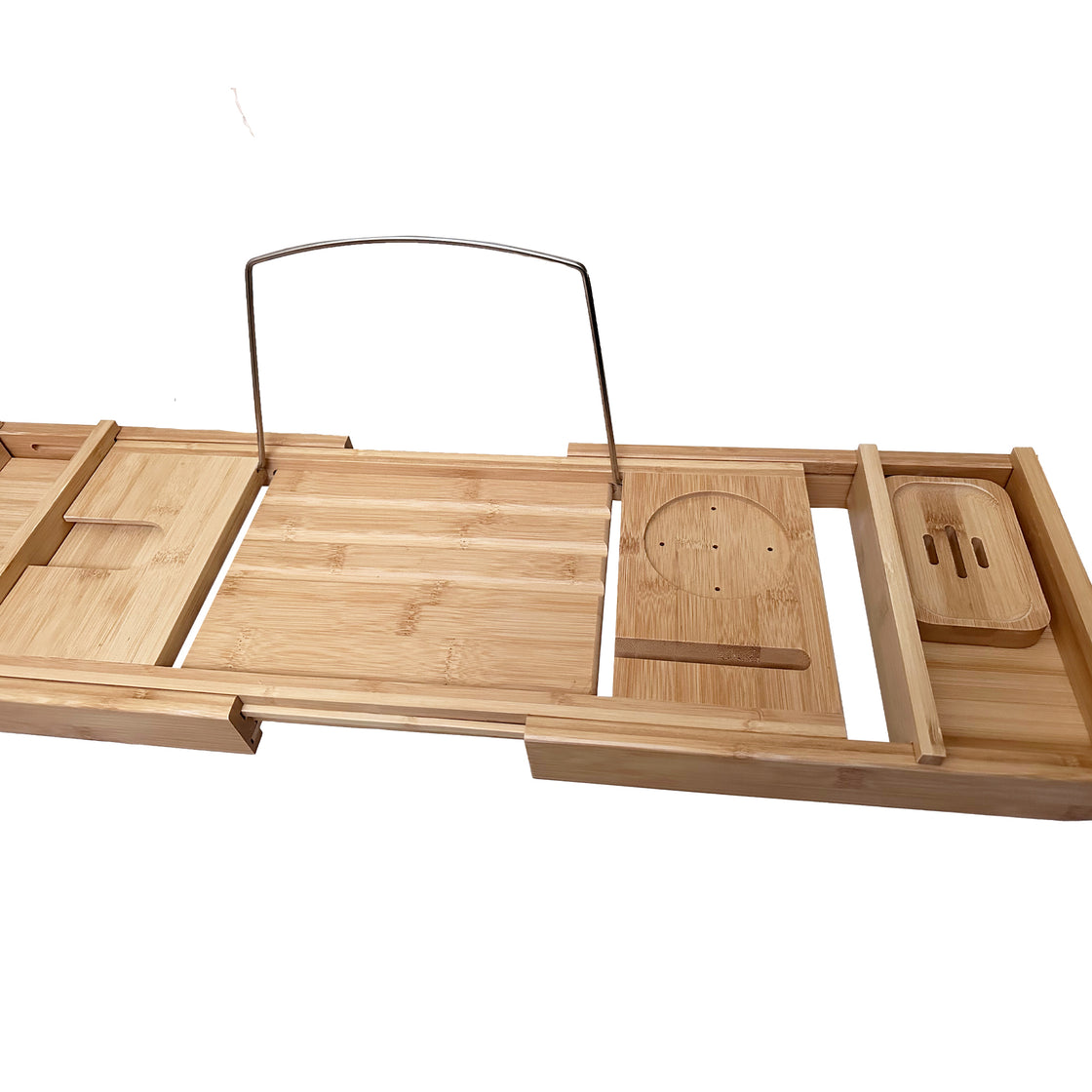 Bamboo Bathtub Tray, Expandable to 43", Fits Large and Standard Tubs, Holds Wine Glass, Tablet, Phone, Book