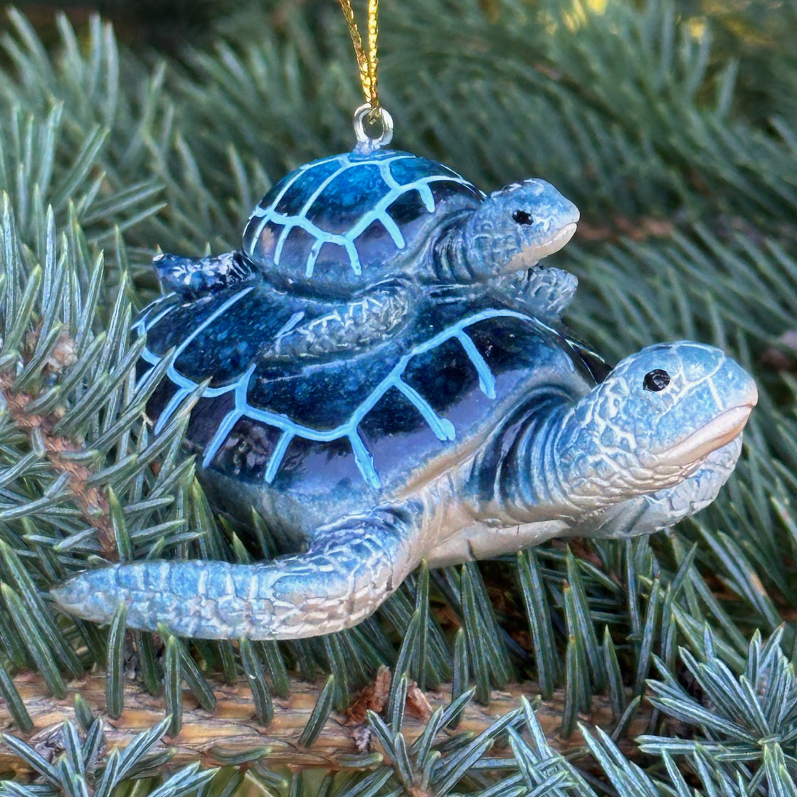 Blue Sea Turtle Ornament Mother and Child Hand-Painted Beach Themed Christmas Tree Ornaments Baby's First, Expectant Mother, or New Mom - in Nice Gift Box