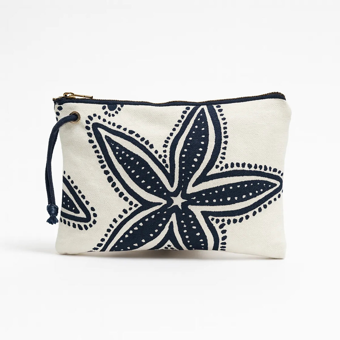 Rengöra navy blue starfish cosmetic bag made of cotton canvas on white background
