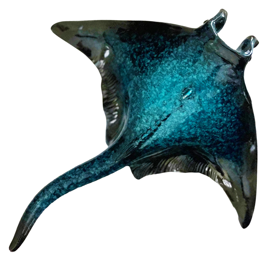 Blue and black manta ray on a white background