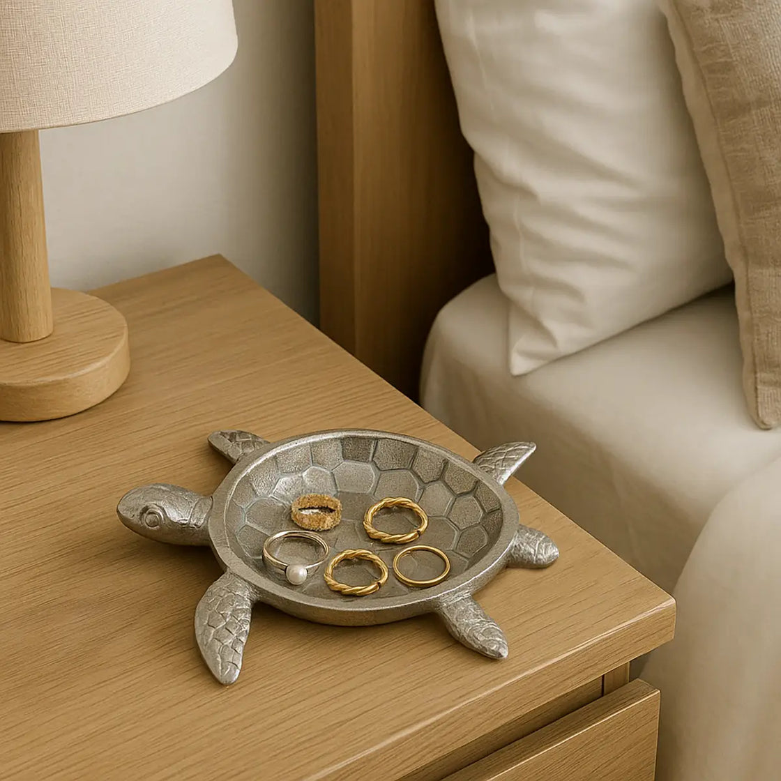 Silver Turtle Jewelry Dish – Decorative Trinket Tray for Rings, Keys & Coins – Coastal-Inspired Metal Catchall Bowl