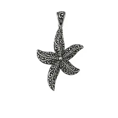 925 Sterling Silver Starfish Pendant Necklace for Women – Handmade Ocean-Inspired Jewelry with Intricate Filigree Design – Elegant Beach Gift