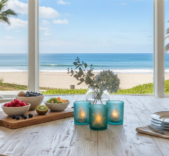 Coastal Glow Tealight Holder Trio – Seahorse, Starfish & Sand Dollar