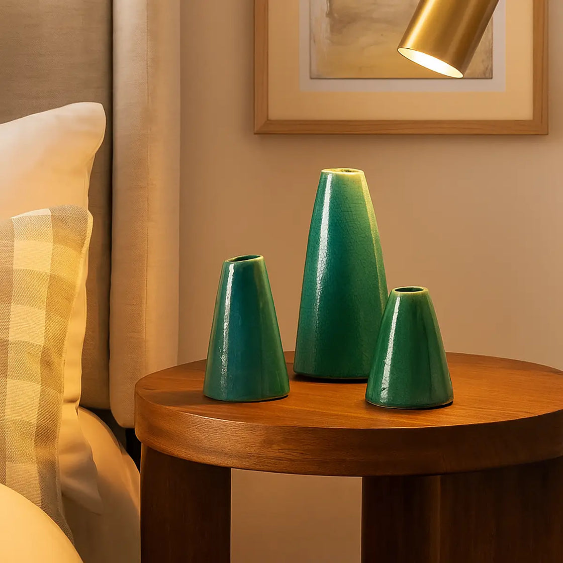 Set of 3 Ceramic Teal + Green Vases