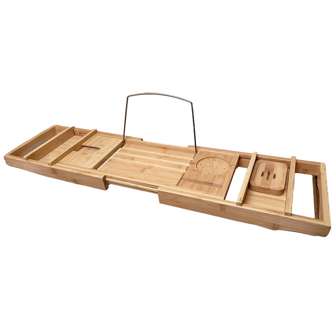 Bamboo Bathtub Tray, Expandable to 43", Fits Large and Standard Tubs, Holds Wine Glass, Tablet, Phone, Book