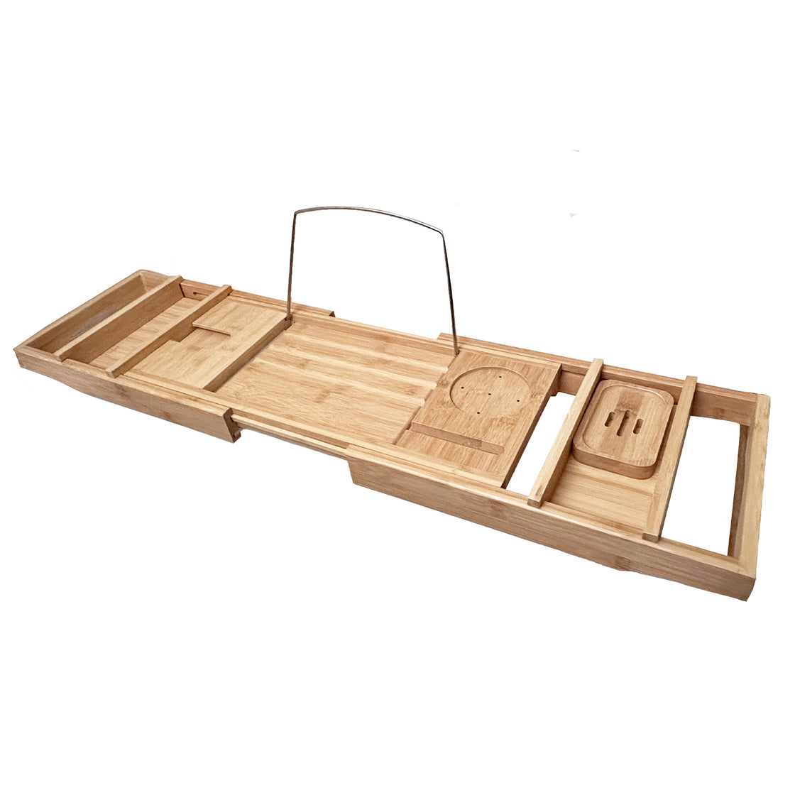 Bamboo Bathtub Tray, Expandable to 43", Fits Large and Standard Tubs, Holds Wine Glass, Tablet, Phone, Book