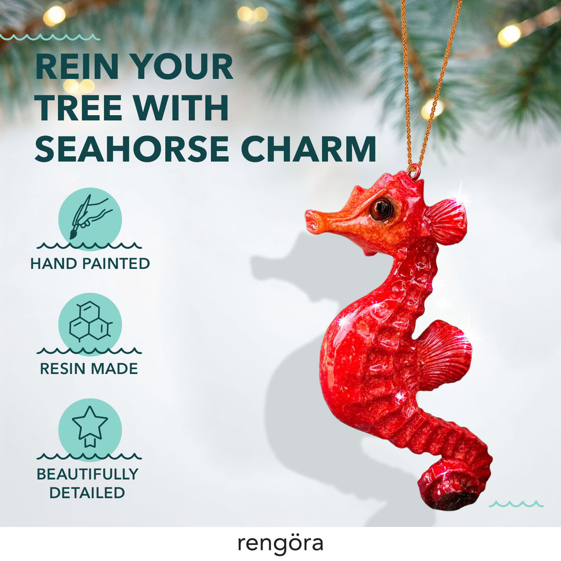 Christmas Ornaments - Hand-Painted Red Seahorse