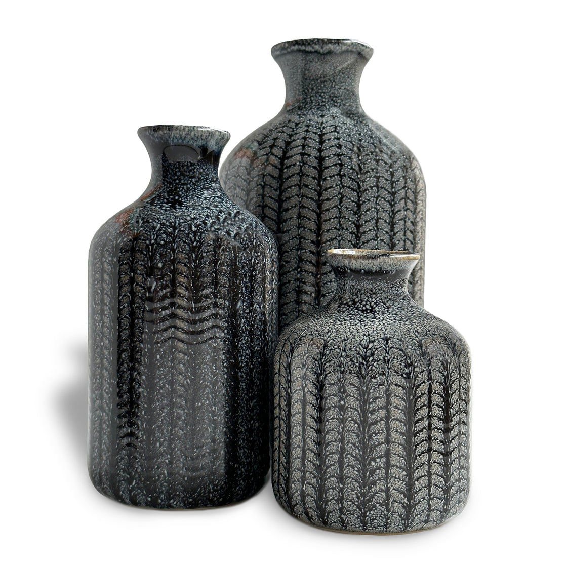 Set of 3 Ceramic Deep Navy + White Vases