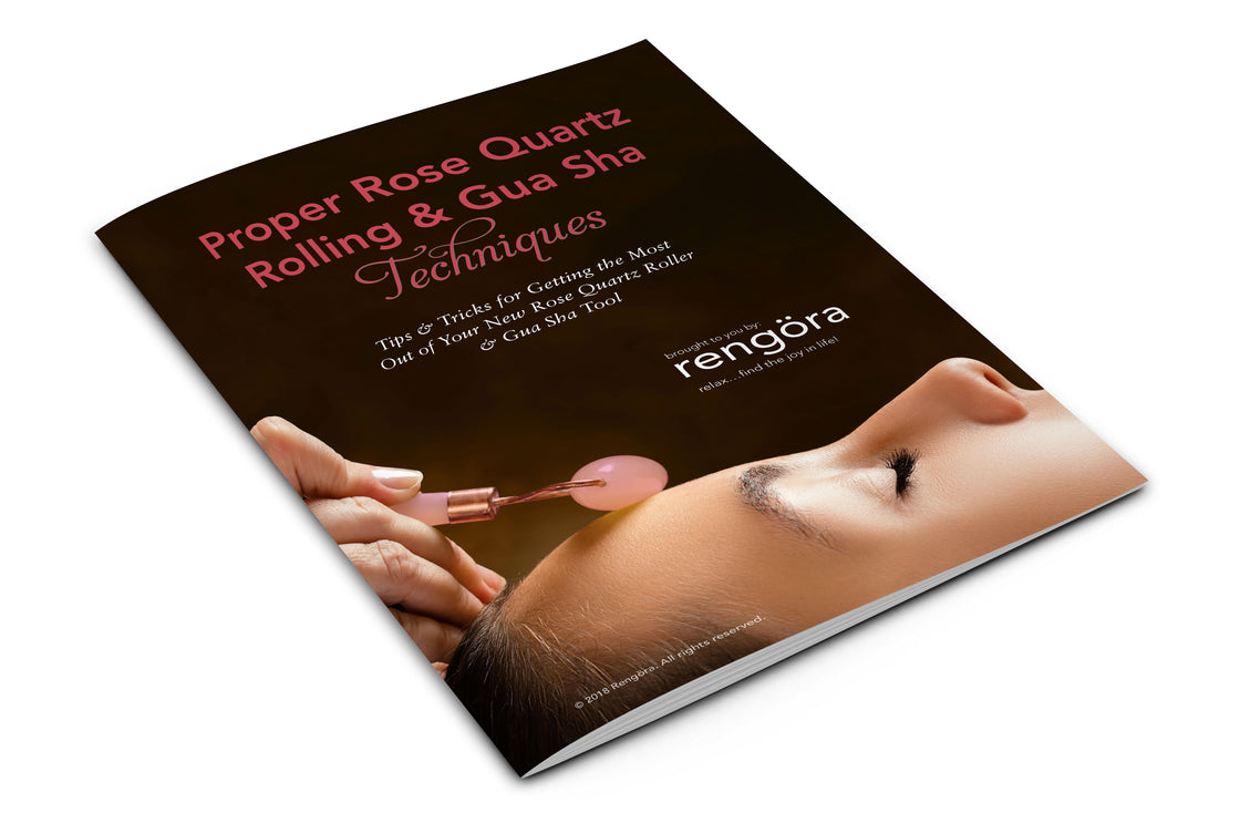 closeup of instructional ebook - Proper Rose Quartz Rolling & Gua Sha Techniques that comes with every purchase