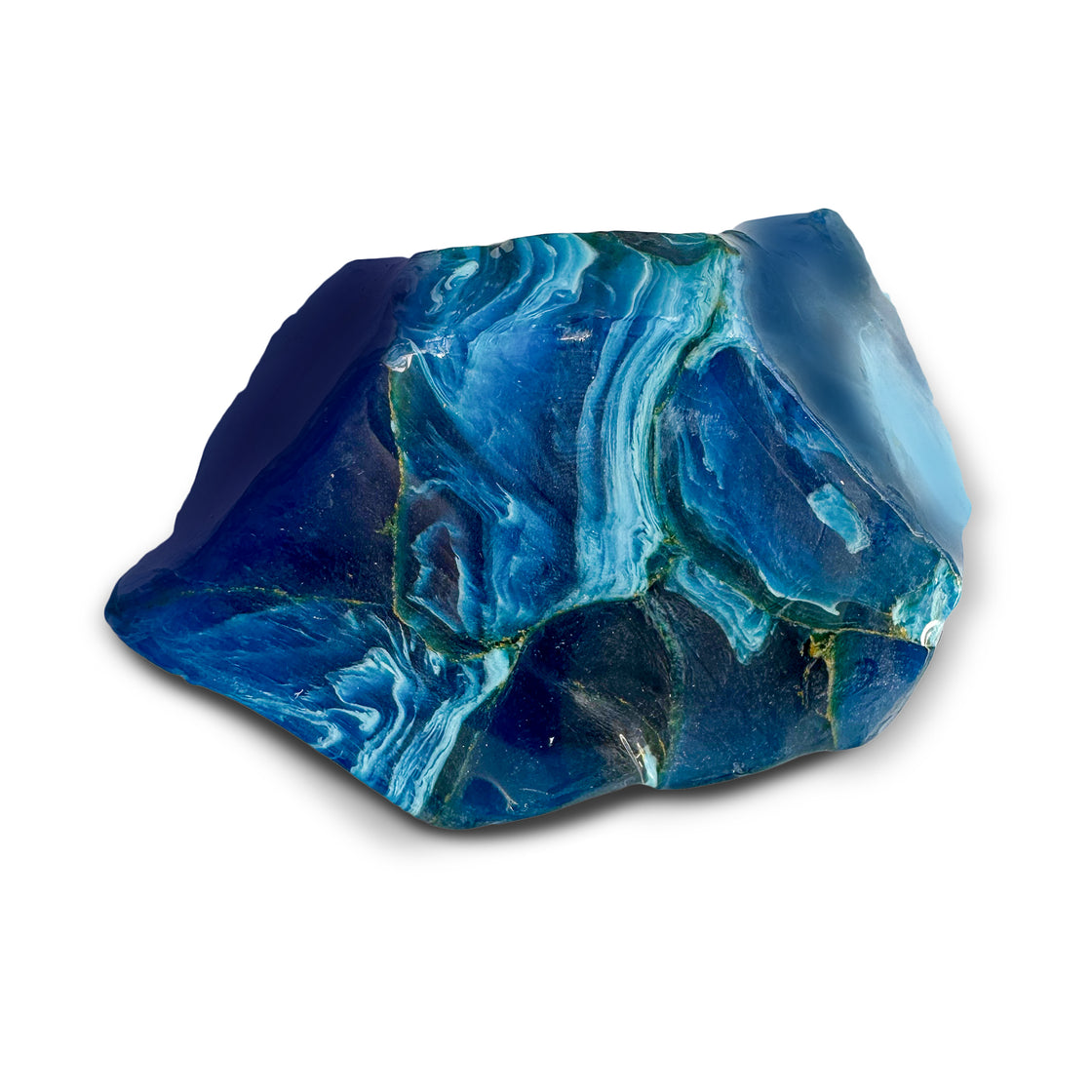 Deep Blue Agate SoapRock® - royal blue with lighter blue marbled soap with a line of gold throughout - made to look like an actual rock!