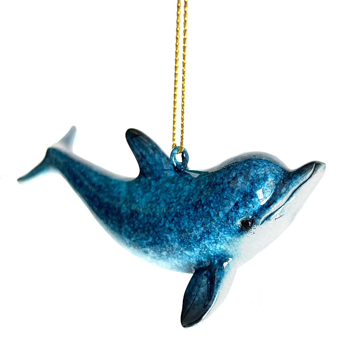 rengöra Hand-Painted Blue Dolphin Christmas ornament set with a white background