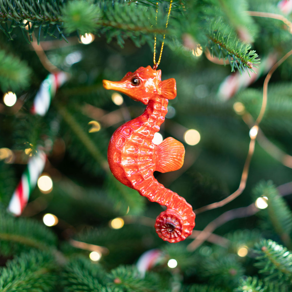 Christmas Ornaments - Hand-Painted Red Seahorse