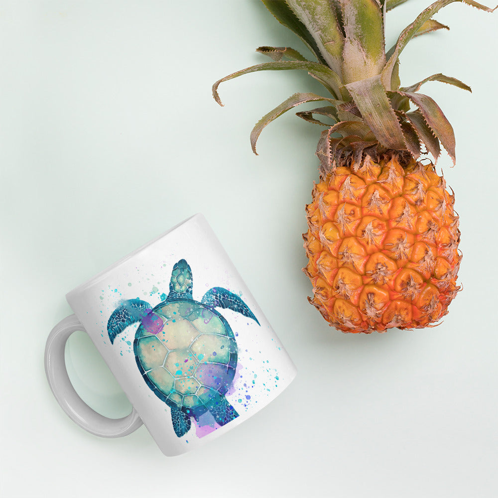 11 oz sea turtle mug shown with pinapple