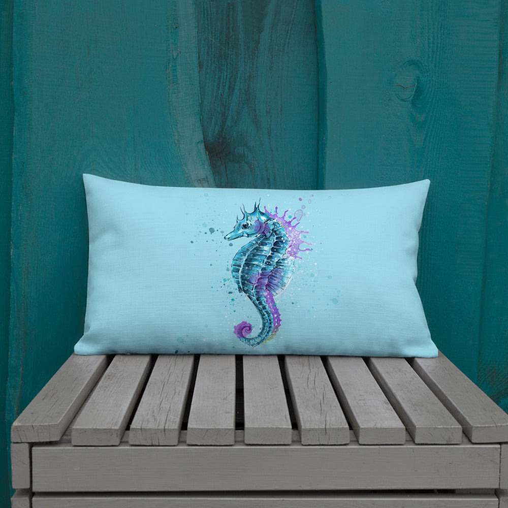 Beautiful Seahorse Throw Pillow - Light Blue
