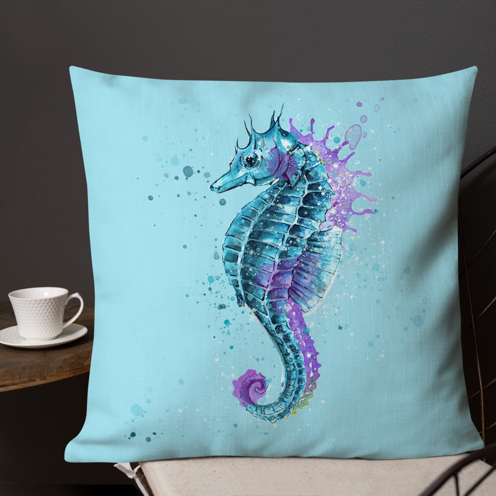 Beautiful Seahorse Throw Pillow - Light Blue