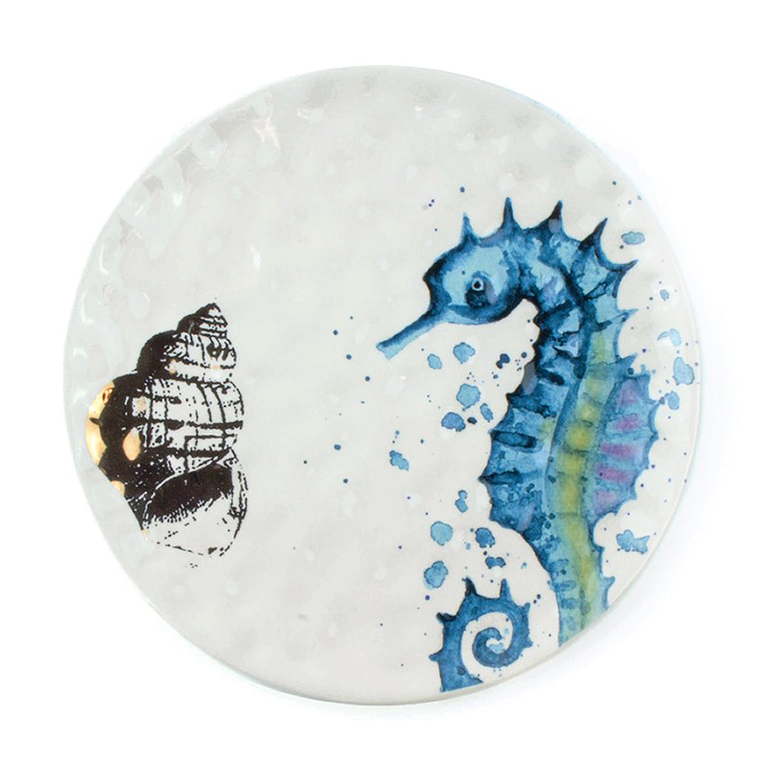 8" decorative seahorse plate with gold shell